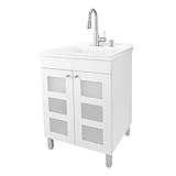 White Utility Sink in White Vanity, Stainless Steel Pull-Down...