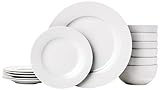 Amazon Basics 18-Piece White Dinnerware Set, Plates, Bowls,...