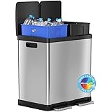 iTouchless 16 Gallon Kitchen Dual Step Trash Can & Recycle Bin,...