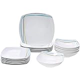 Amazon Basics 18-Piece Kitchen Dinnerware Set - Square Plates,...