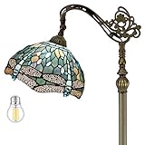 WERFACTORY Tiffany Floor Lamp Sea Blue Stained Glass Dragonfly...