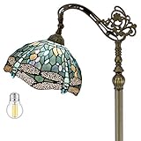 WERFACTORY Tiffany Floor Lamp Sea Blue Stained Glass Dragonfly...