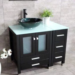 Walcut 36" Vanity - Best Glass Top Bathroom Vanity with Sink