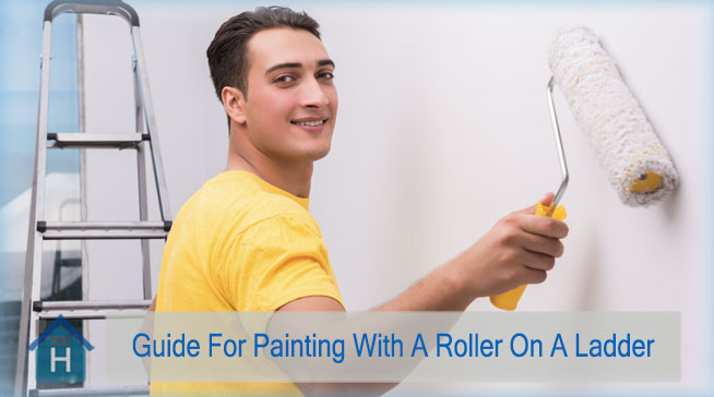 Painting With A Roller On A Ladder